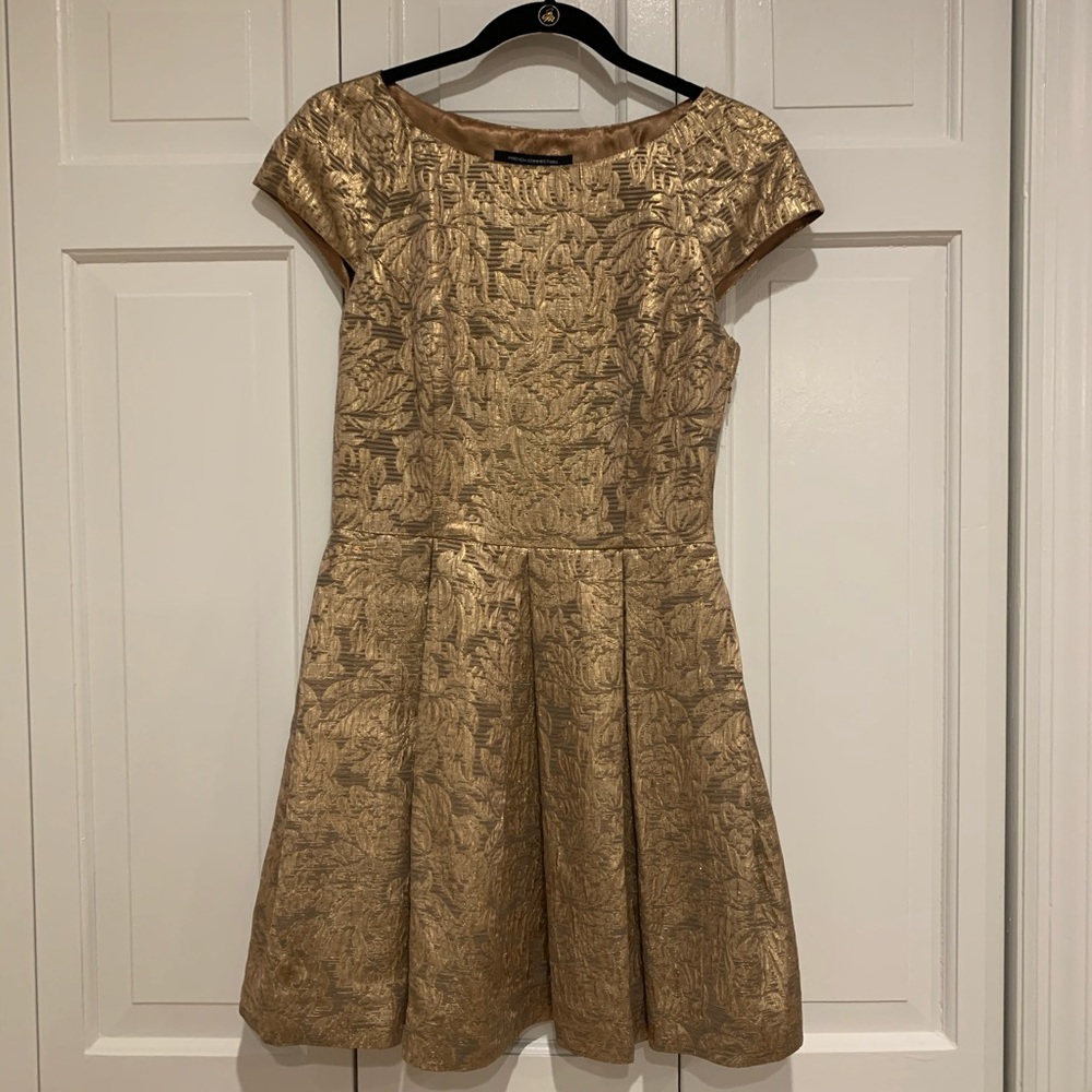 Gold floral embroidered a-line dress from FC